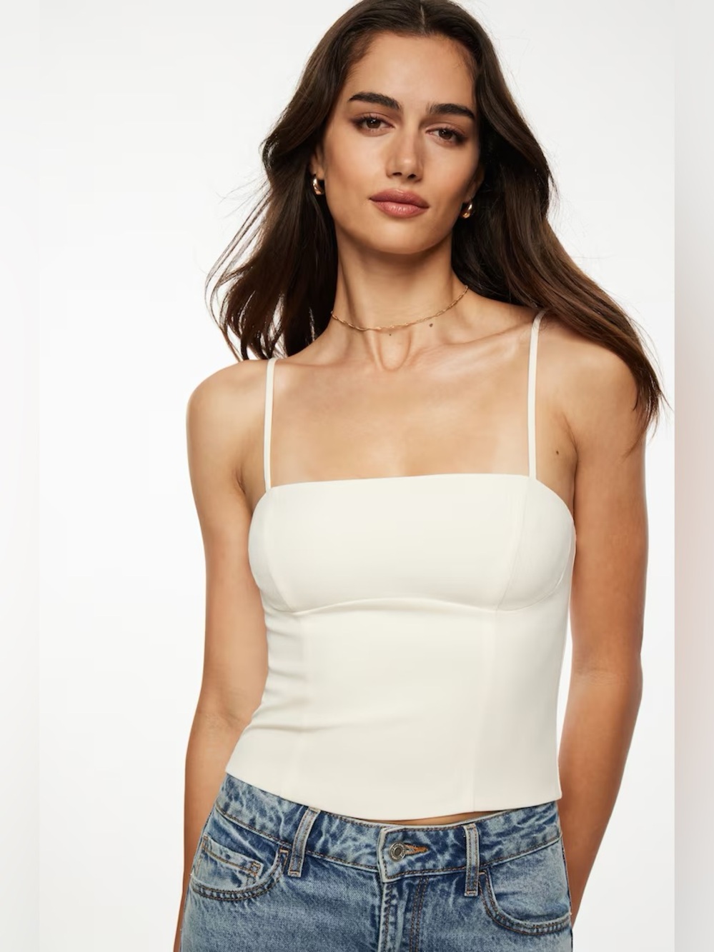 Dynamite Cream Square-Neck Bustier Cami Top with Thin adjustable Straps